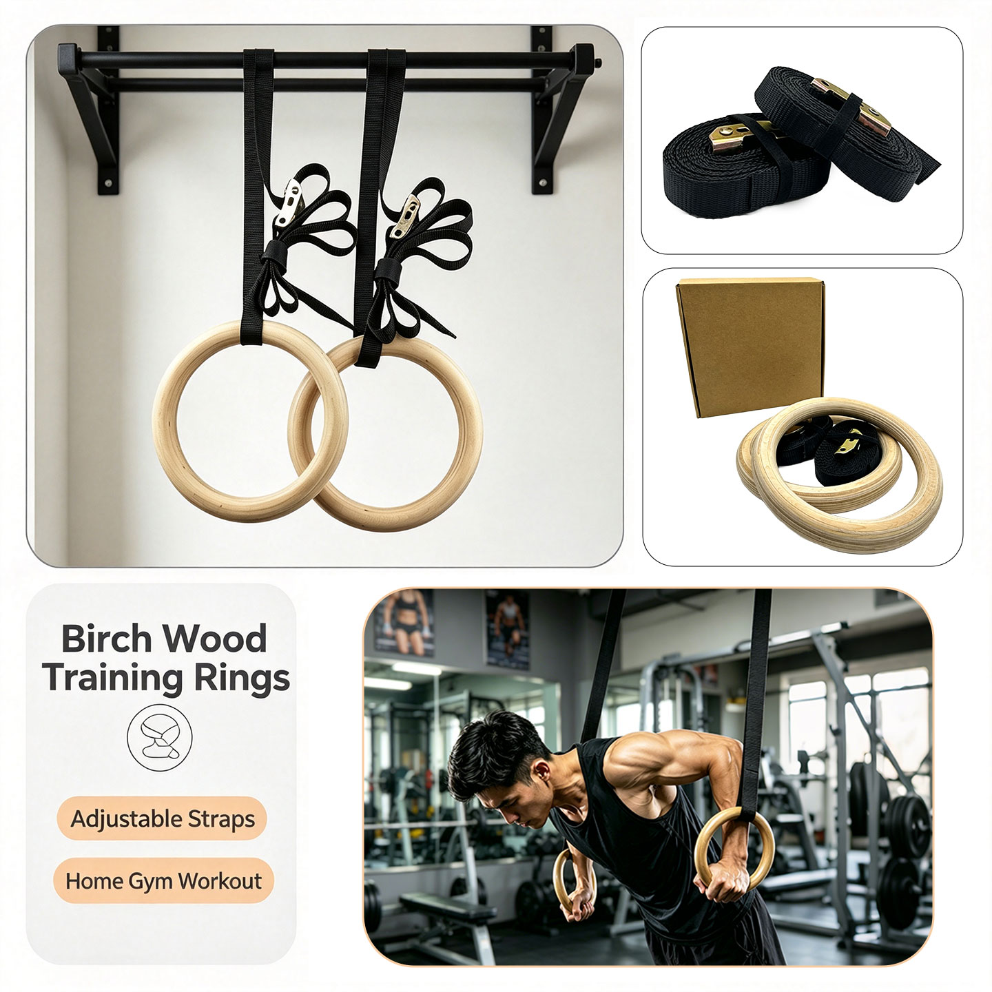 Birch Wood Gymnastic Rings，wit - Gymnastic Ring Wood review and price